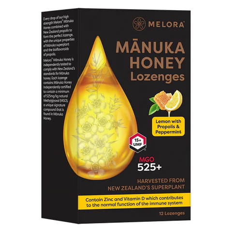 Lozenges with manuka honey, propolis, lemon and peppermint Lozenges with manuka honey, propolis, lemon and peppermint