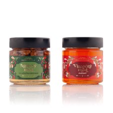 Honey box with walnuts in honey and flower honey