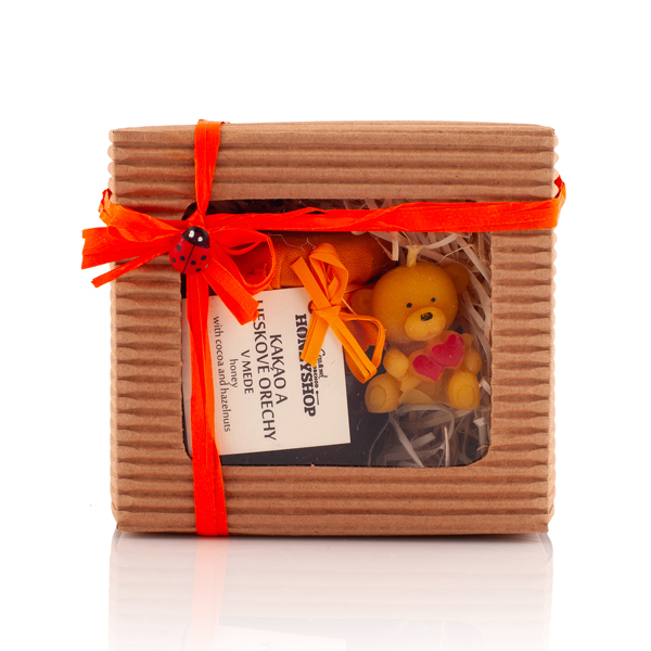 Box of cocoa & hazelnuts yumminess and candle