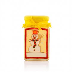 Hand-painted jar with honey snowman